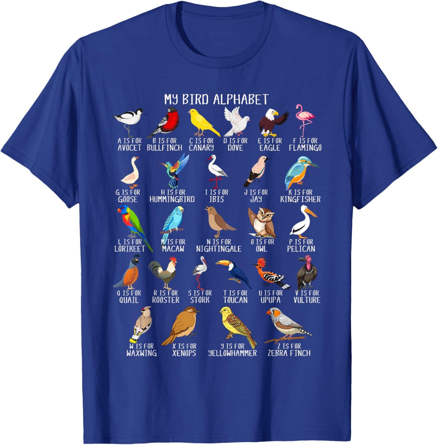Types Of Birds Alphabet A-Z ABC Bird T-Shirt - T-Shirt | Royal