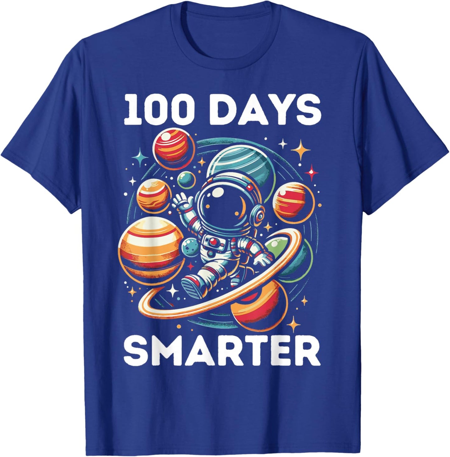 100 Days Smarter Kids 100 Days of School Astronaut Space T-Shirt - T-Shirt | Royal