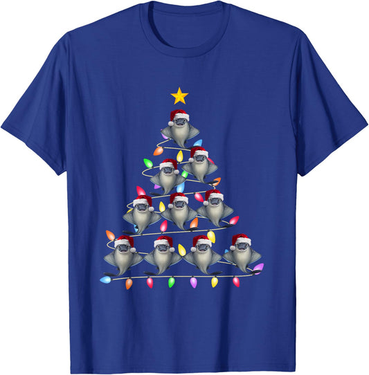 Christmas Tree Lights Men Women Santa Stingray Xmas PJs T-Shirt - T-Shirt | Royal