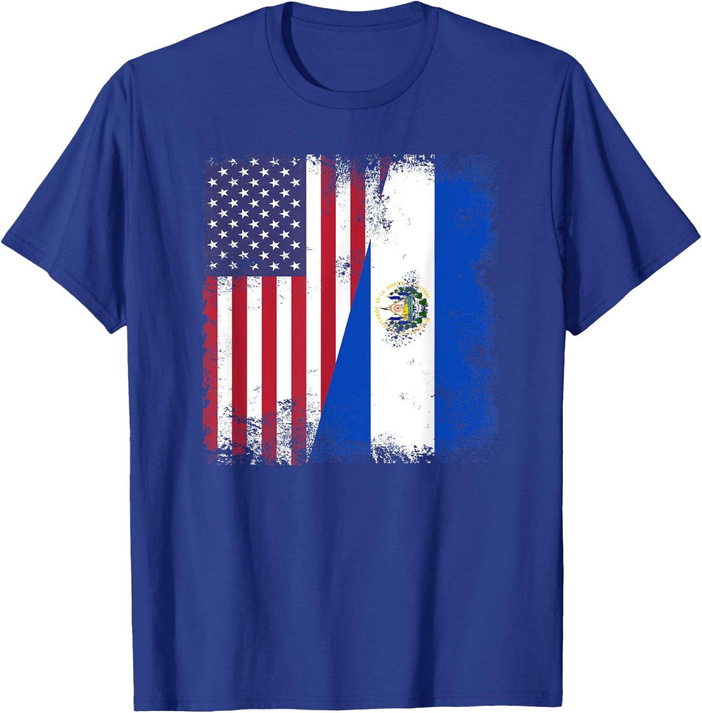 Half Salvadoran Flag | Vintage El Salvador USA Gift T-Shirt - T-Shirt | Royal