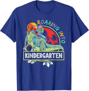 Roaring Into Kindergarten Dinosaur TRex Back To School Kids T-Shirt - T-Shirt | Royal