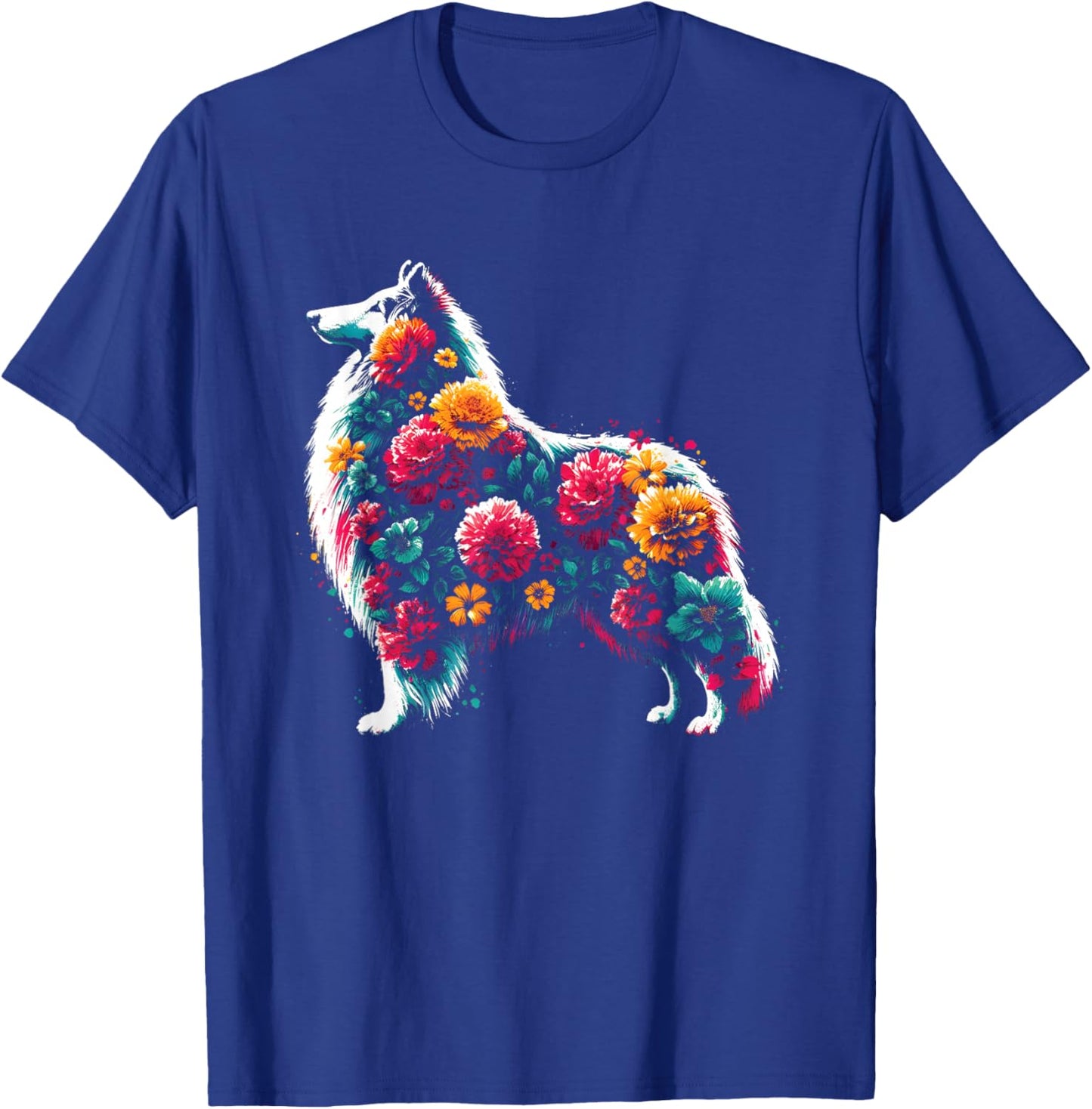 Floral Rough Collie - Vintage Flowers Collie Dog Lover T-Shirt - T-Shirt | Royal