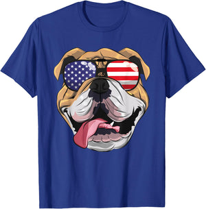 English Bulldog 4th Of July American Sunglasses USA Boys Men T-Shirt - T-Shirt | Royal