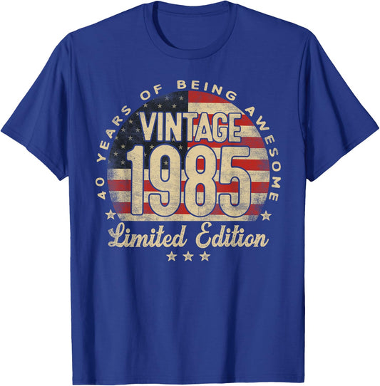 Vintage 1985 Limited Edition 40-Year-Old Gifts USA Flag T-Shirt - T-Shirt | Royal