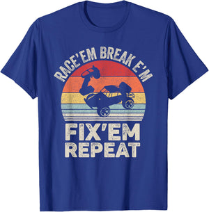 Vintage Race'Em Break'Em Fix'Em Repeat RC Car Remote Control T-Shirt - T-Shirt | Royal