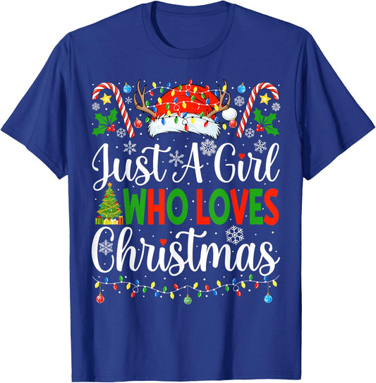 Just A Girl Who Loves Christmas Women Xmas Tree Girls Santa T-Shirt - T-Shirt | Royal