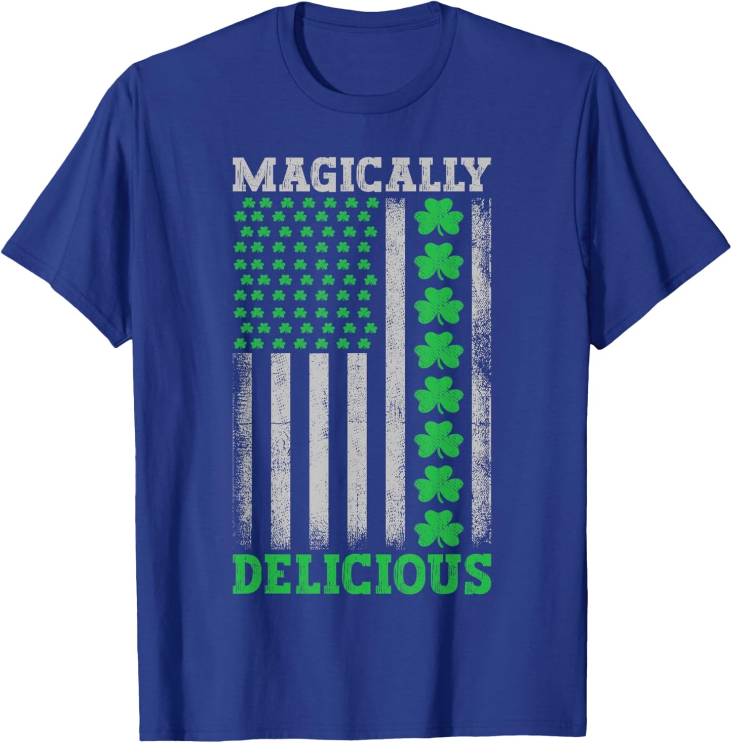 Magically Delicious Lucky Clover Distressed American Flag Kids Men T-Shirt - T-Shirt | Royal