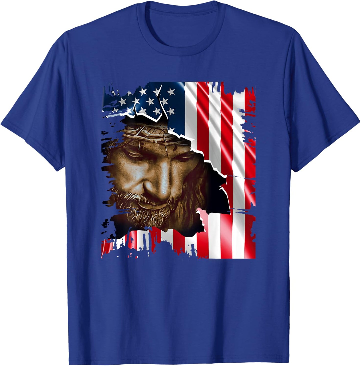 Jesus Christ American Flag US Pride Patriotic Christian Men T-Shirt - T-Shirt | Royal
