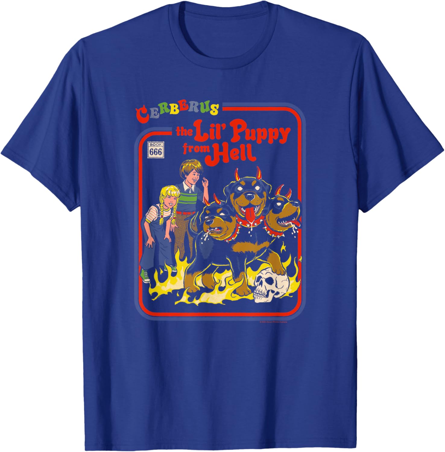 Steven Rhodes Cerberus Lil Puppy from Hell Retro Dark Humor T-Shirt - T-Shirt | Royal
