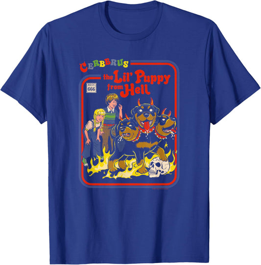Steven Rhodes Cerberus Lil Puppy from Hell Retro Dark Humor T-Shirt - T-Shirt | Royal