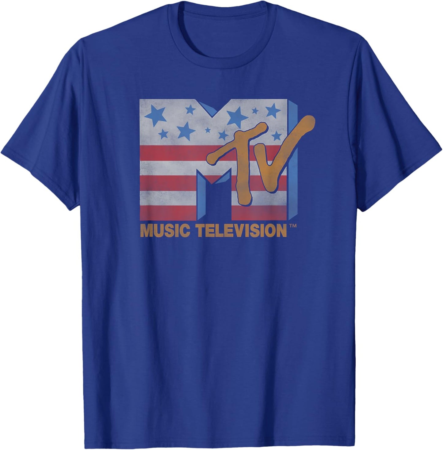MTV Music Television American Flag Vintage Classic Logo T-Shirt - T-Shirt | Royal