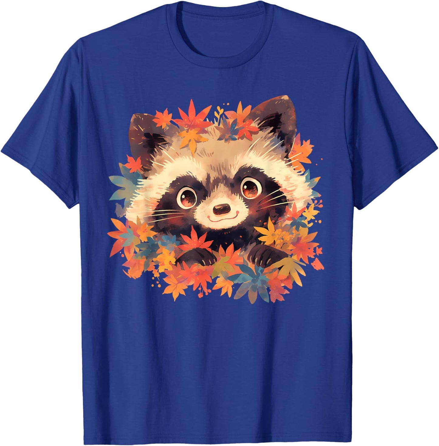 Tanuki & Japanese Maple - Cute Wildlife & Zoo Animals T-Shirt - T-Shirt | Royal
