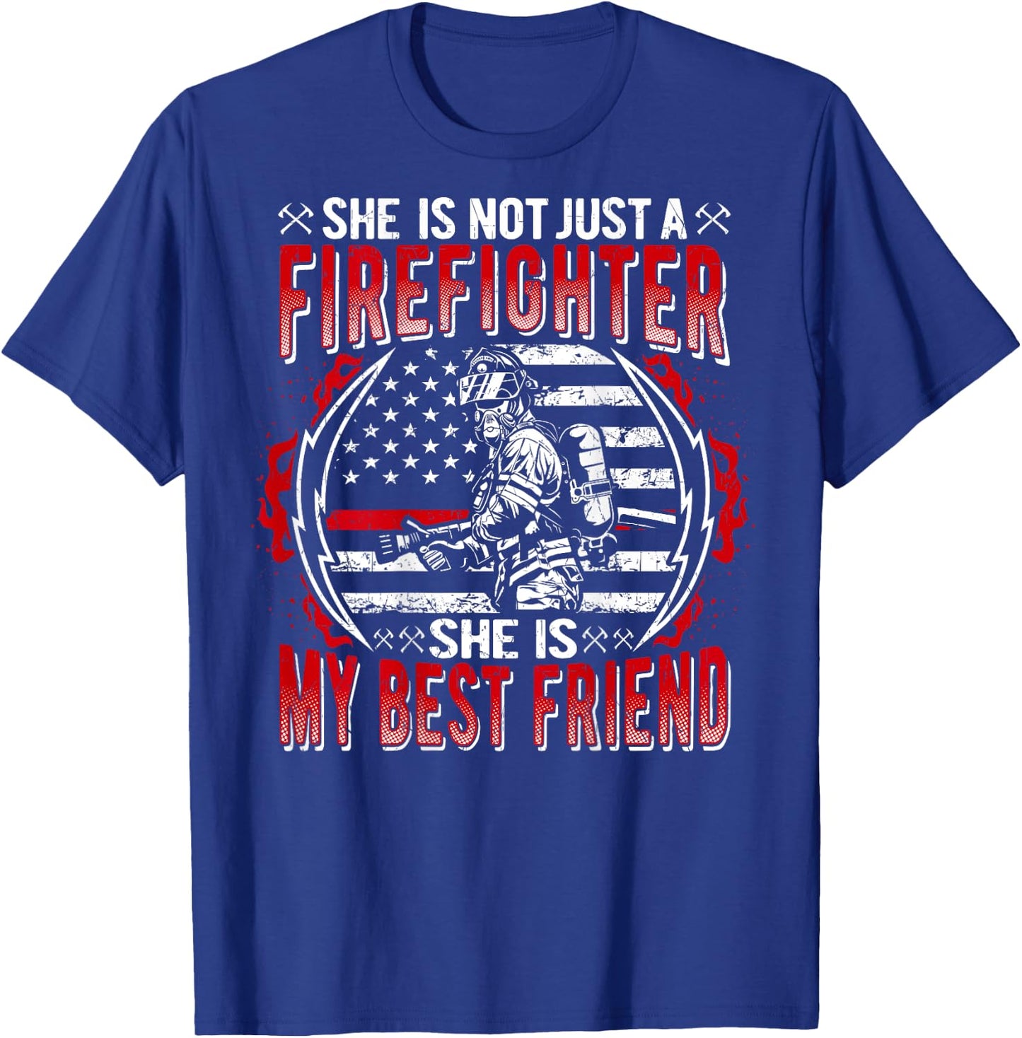 My Best Friend Is A Firefighter Thin Red Line US Flag Gifts T-Shirt - T-Shirt | Royal