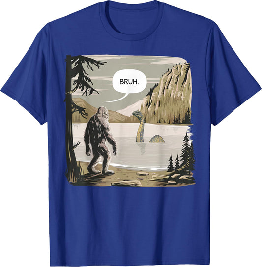 Bigfoot Loch Ness Monster Apparel Graphic -Adults & Kids Funny Graphic Black Short Sleeve Small T-Shirt - T-Shirt | Royal