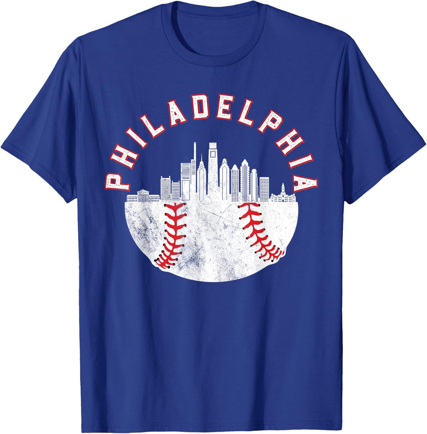 Vintage Philadelphia Skyline Retro Cityscape T-Shirt - T-Shirt | Royal