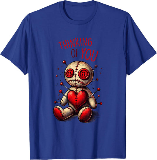 Thinking of You Voodoo Doll - Playful Dark Art Design T-Shirt - T-Shirt | Royal