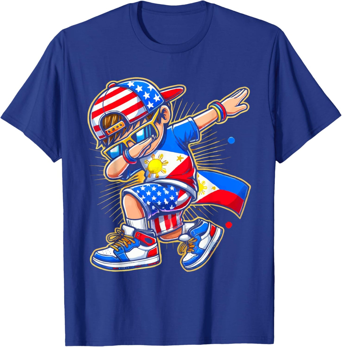 Half Filipino Half American USA Flag Philippines America T-Shirt - T-Shirt | Royal
