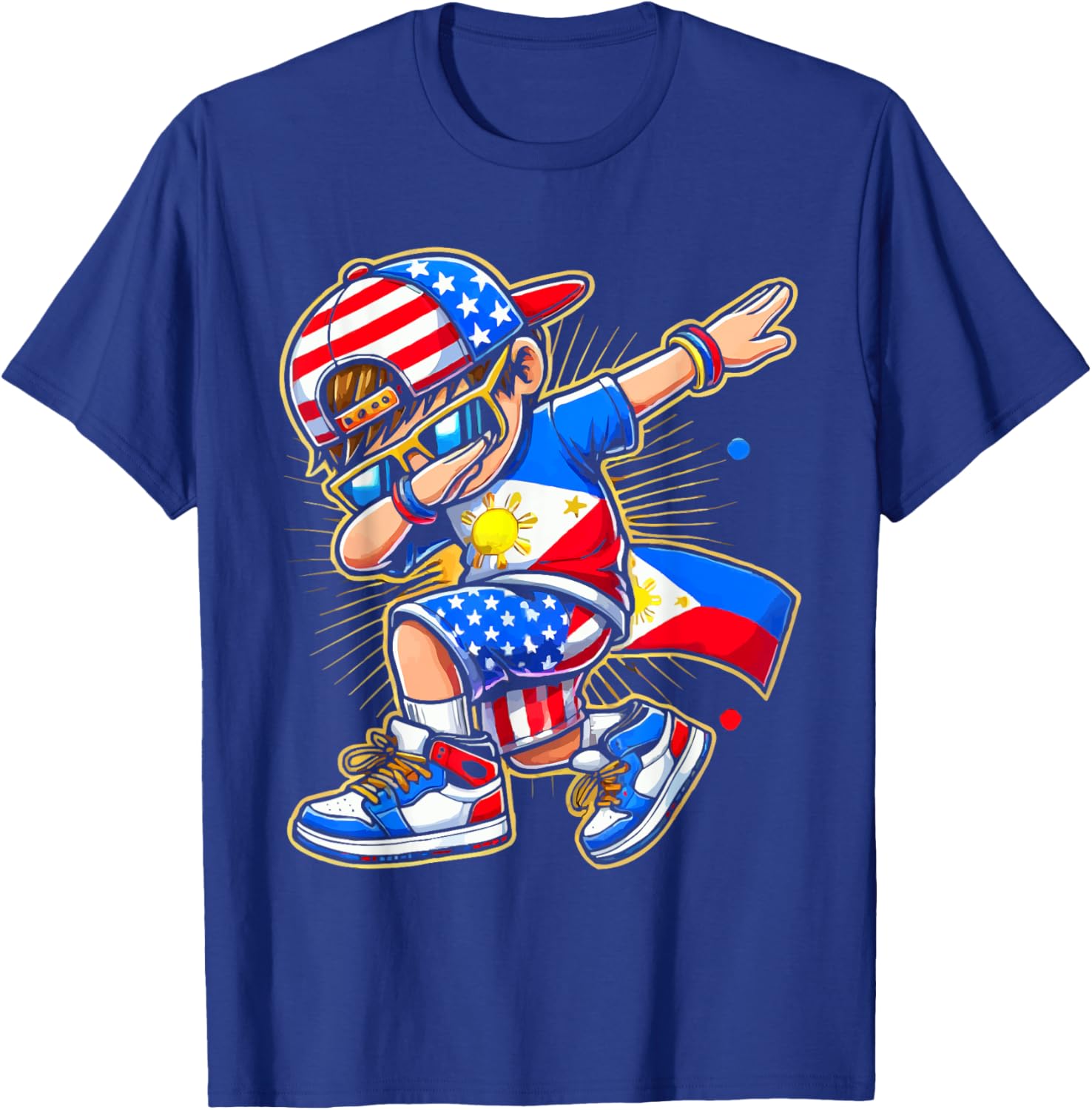 Half Filipino Half American USA Flag Philippines America T-Shirt - T-Shirt | Royal