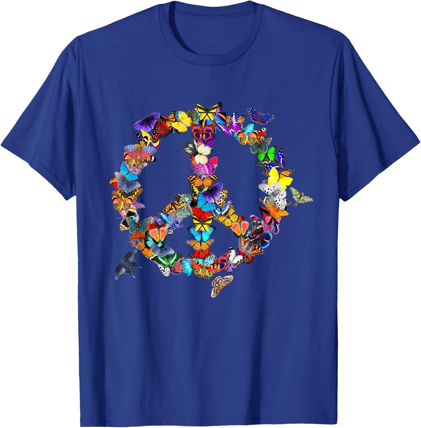 Butterfly Peace Sign Retro 60s 70s Colourful T-Shirt - T-Shirt | Royal
