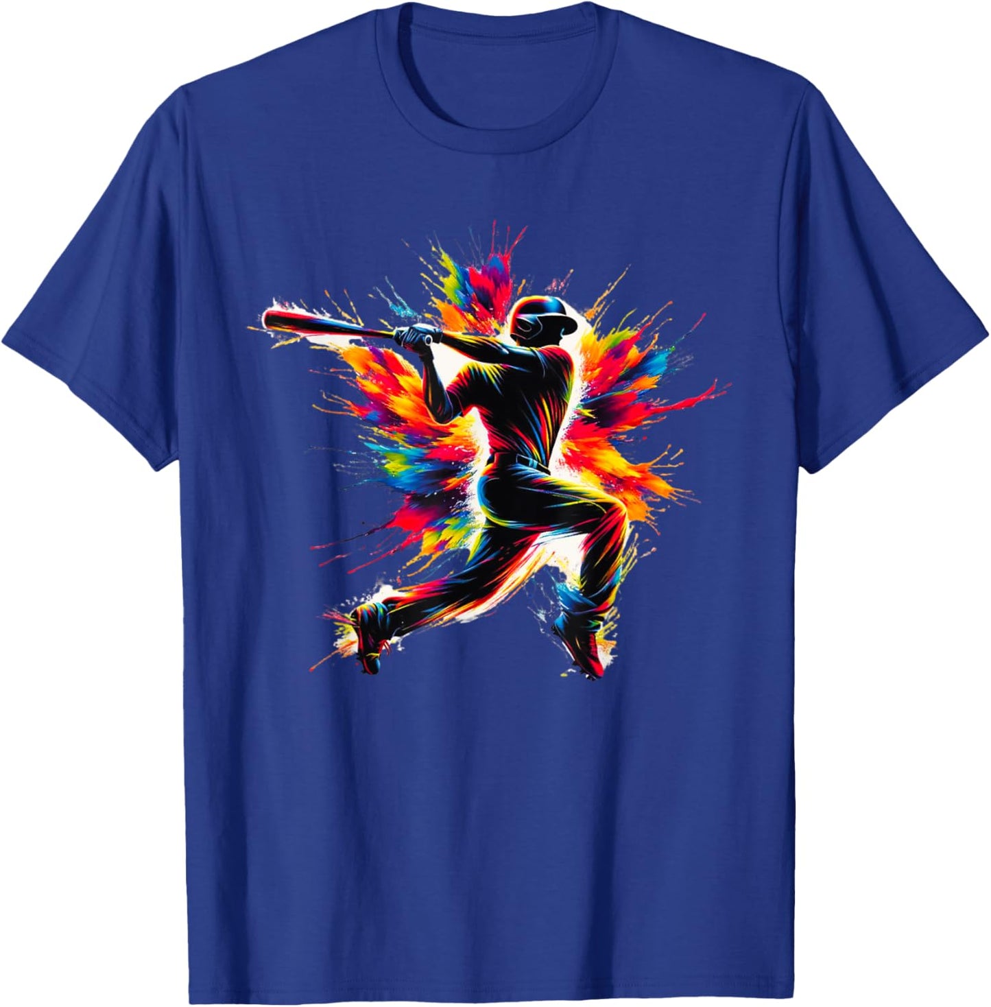 Baseball Player Batter Colorful Paint Splash Baseball Sports T-Shirt - T-Shirt | Royal