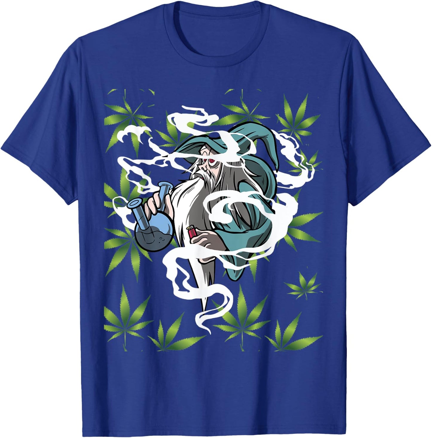 Marijuana Bong with Weed Leaf Design Wizard Smoking T-Shirt - T-Shirt | Royal