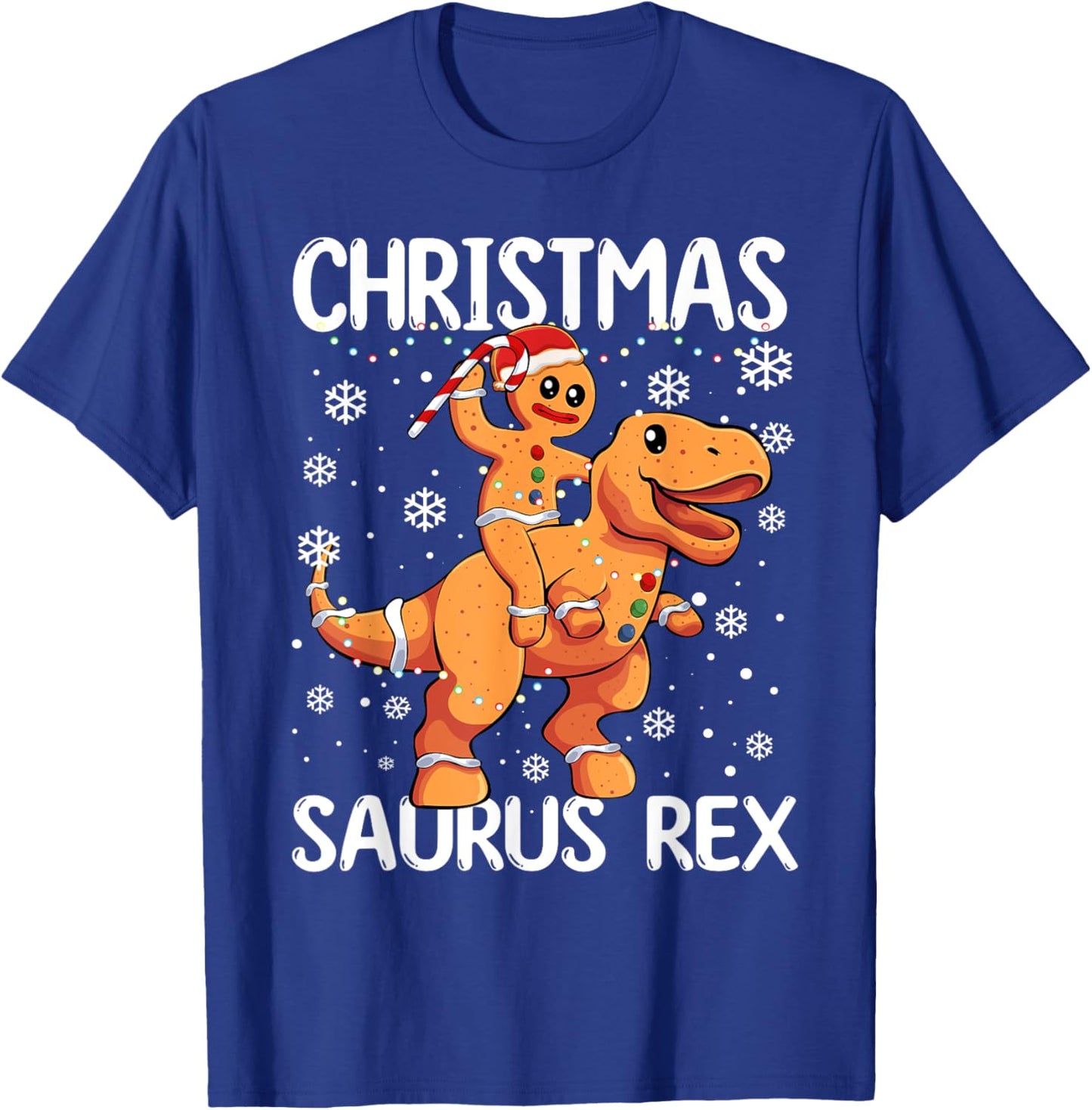 Christmas Saurus Rex Gingerbread Man Cookie TRex Boys Kids T-Shirt - T-Shirt | Royal