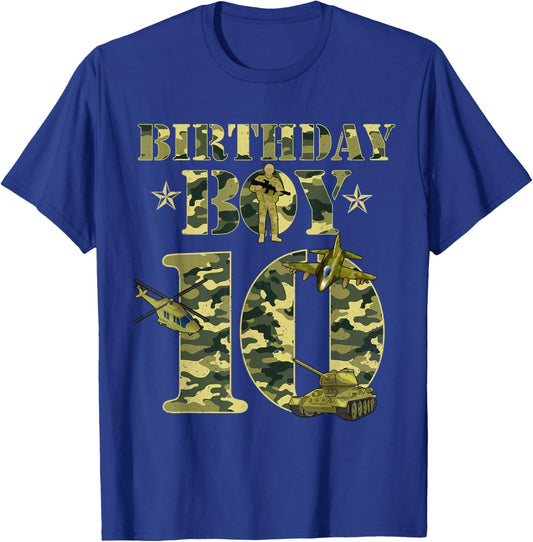 10th Birthday Military Themed Camo Boys 10 Yrs Old Soldier T-Shirt - T-Shirt | Royal