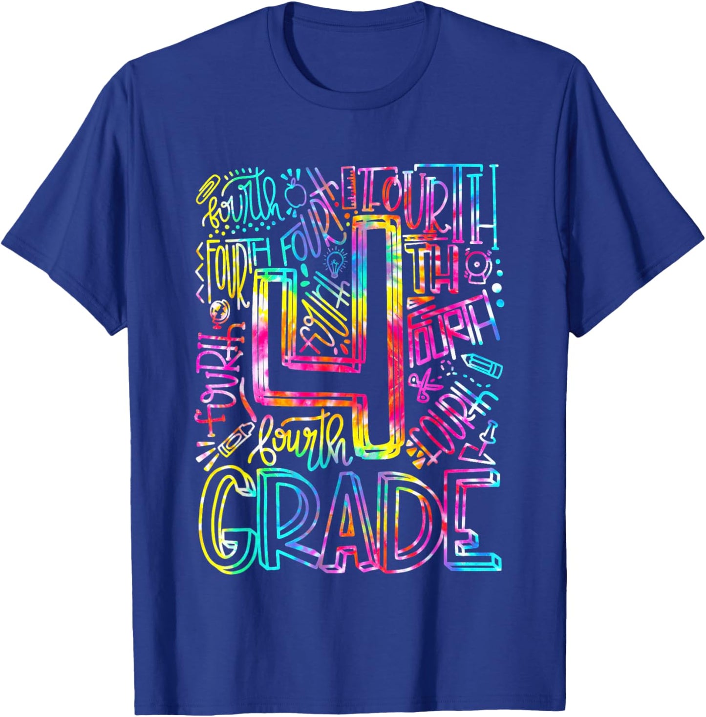 Tie Dye 4th Grade Typography Team Fourth Grade Teacher Gift Men Women Kids T-Shirt - T-Shirt | Royal