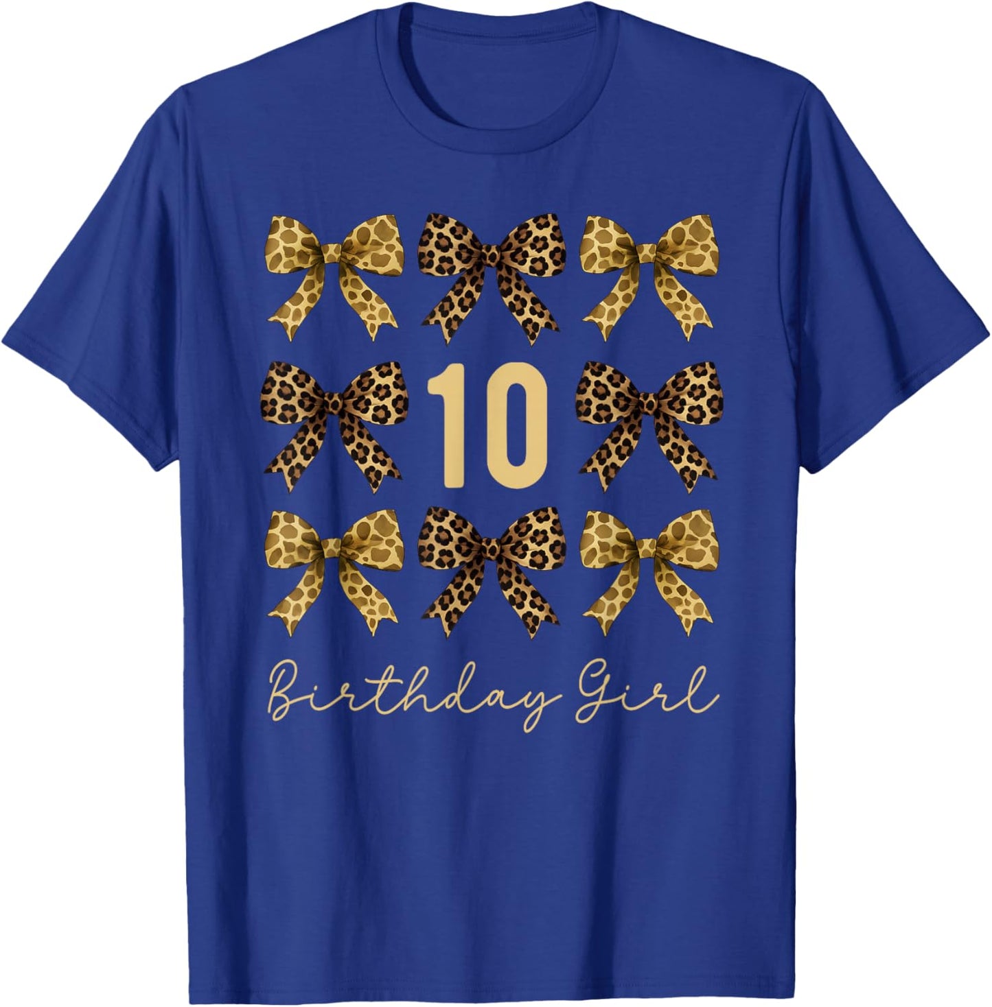 Safari 10th Birthday Girl Coquette Bow Animals Leopard Print T-Shirt - T-Shirt | Royal