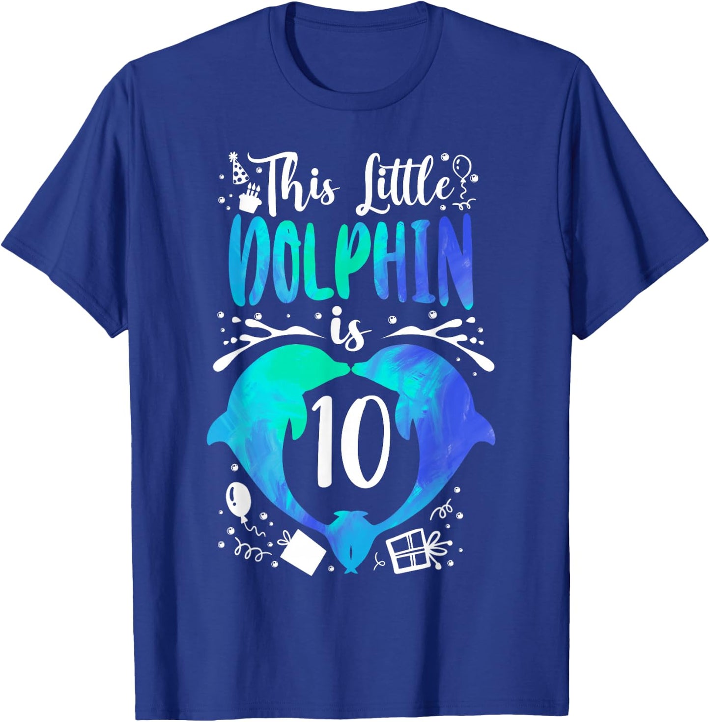 Dolphin 10th Birthday This Little Dolphin Is 10 T-Shirt - T-Shirt | Royal