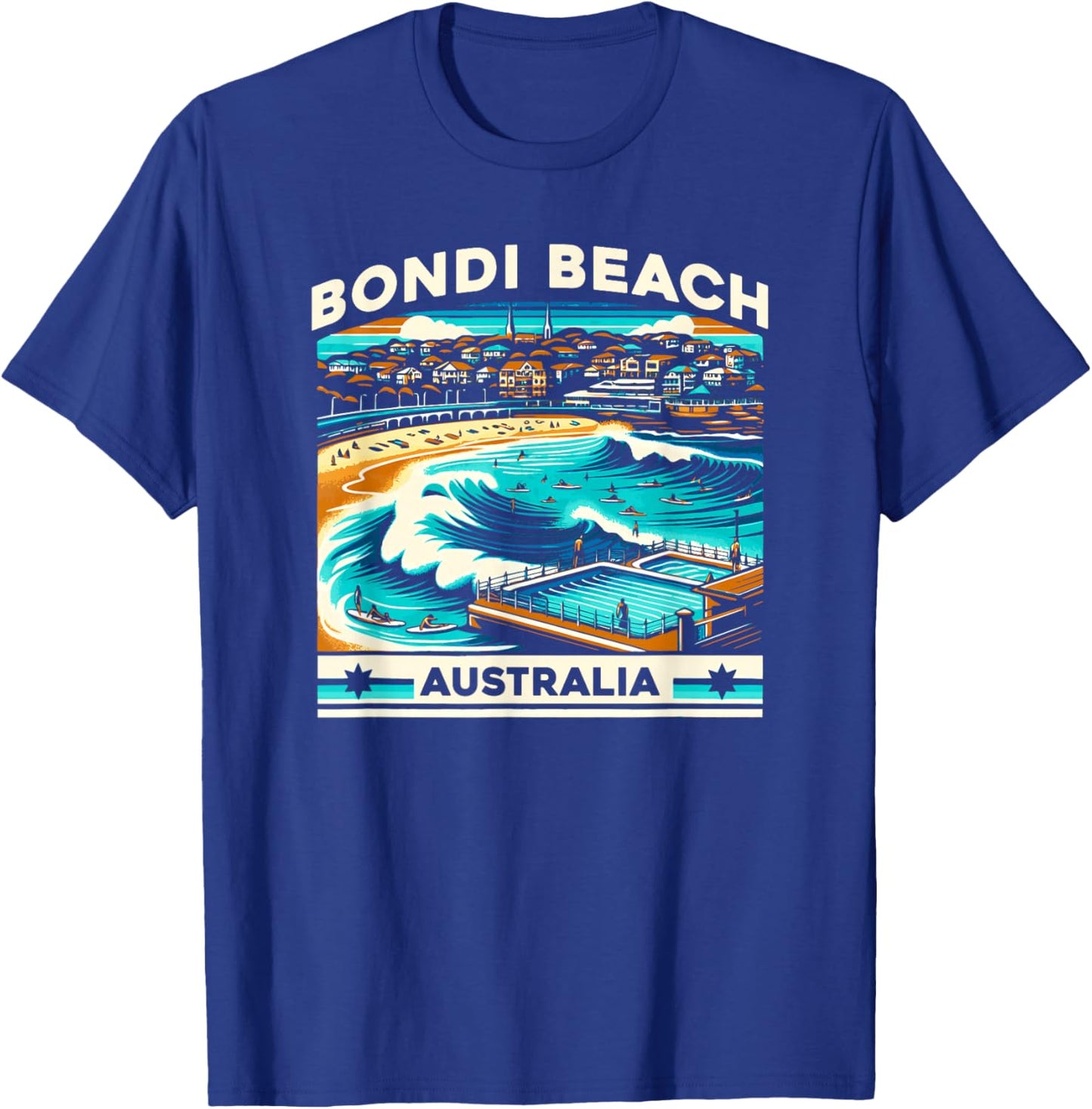 Borough & Bridge Bondi Beach Australia Classic Wave Graphic T-Shirt - T-Shirt | Royal