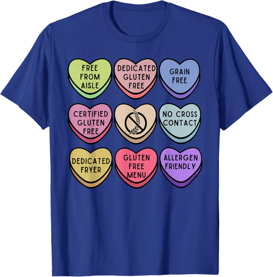 Gluten Free Celiac Valentines Hearts Candy Celiac Disease T-Shirt - T-Shirt | Royal