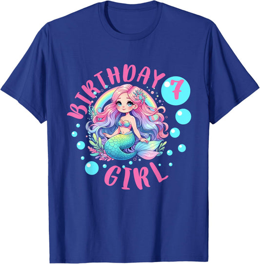 Cute Mermaid 7th Birthday Girl 7 Year Old Bday Mermaid T-Shirt - T-Shirt | Royal