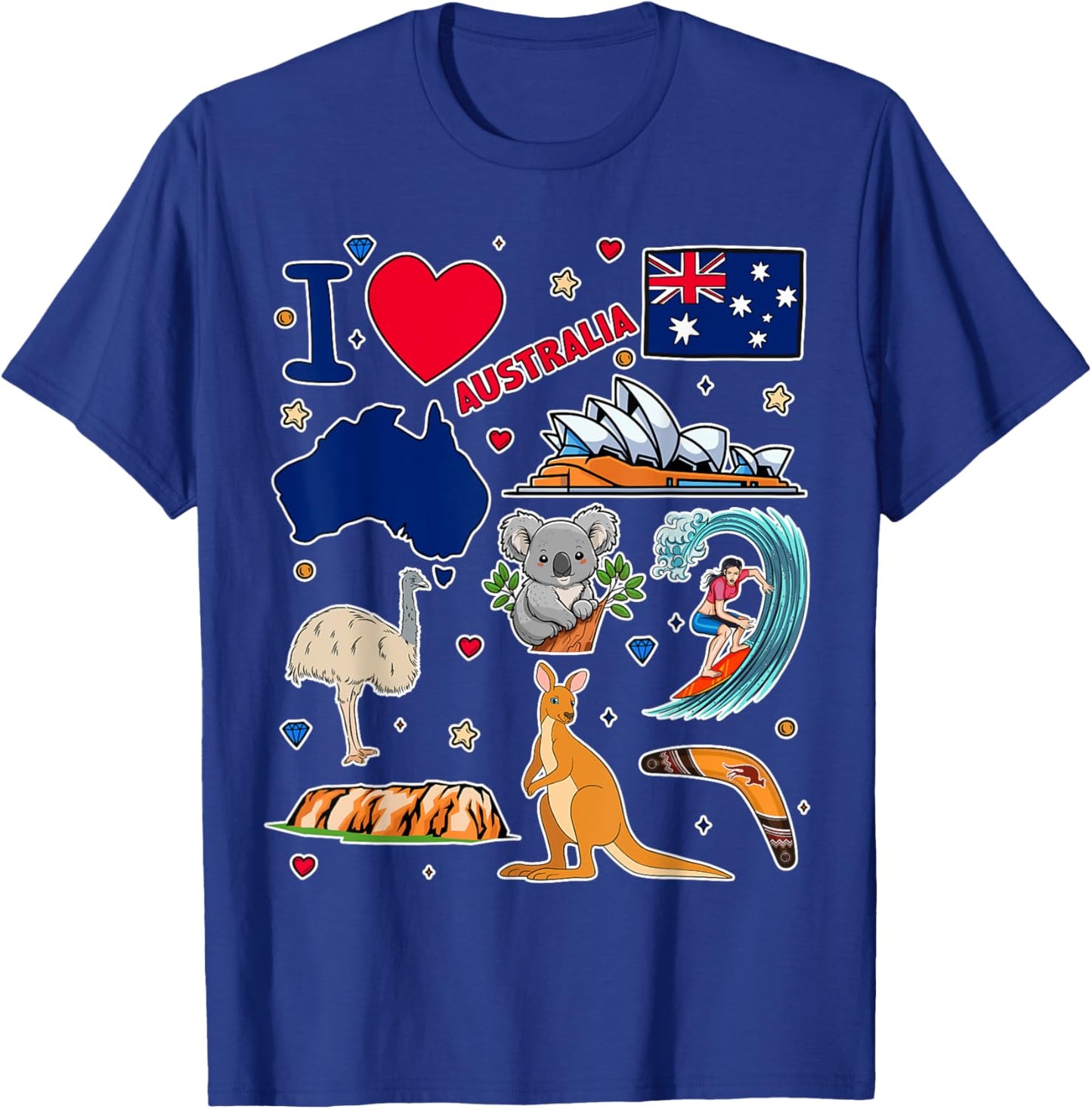 Australian hand drawn symbols, Australia map, cultural icons T-Shirt - T-Shirt | Royal