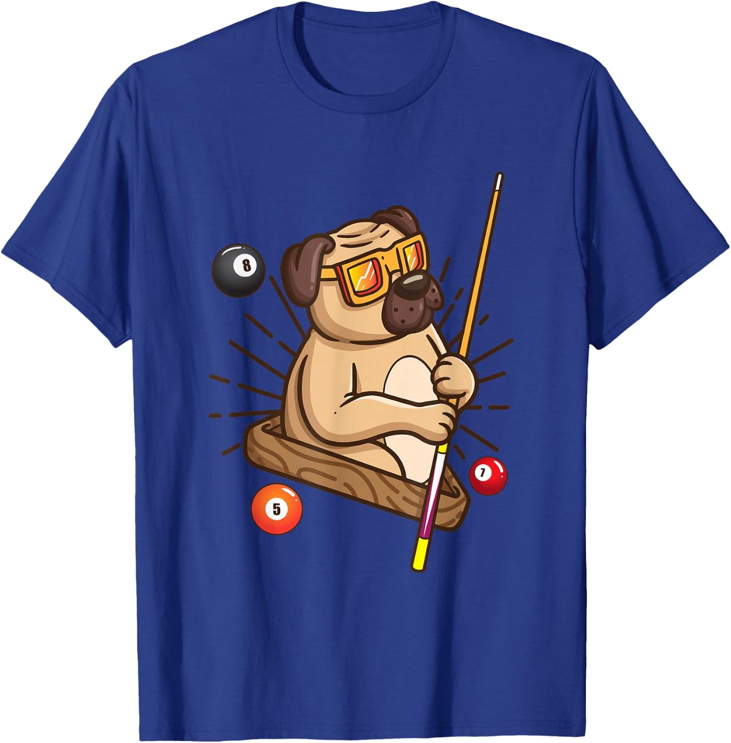 Billiard Pug Dog Hustler Pool Girls Snooker Gifts T-Shirt - T-Shirt | Royal