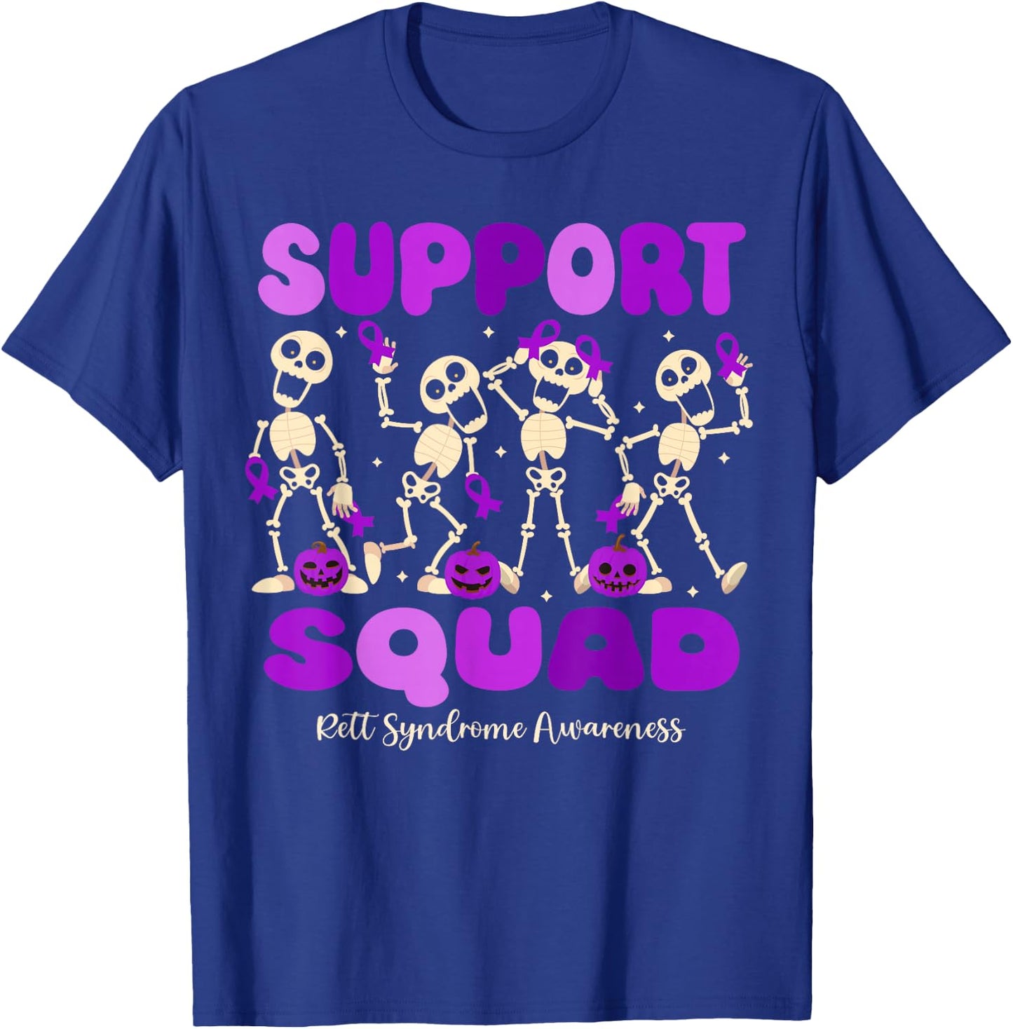 Funny Halloween Rett Syndrome Skeleton Support Squad T-Shirt - T-Shirt | Royal