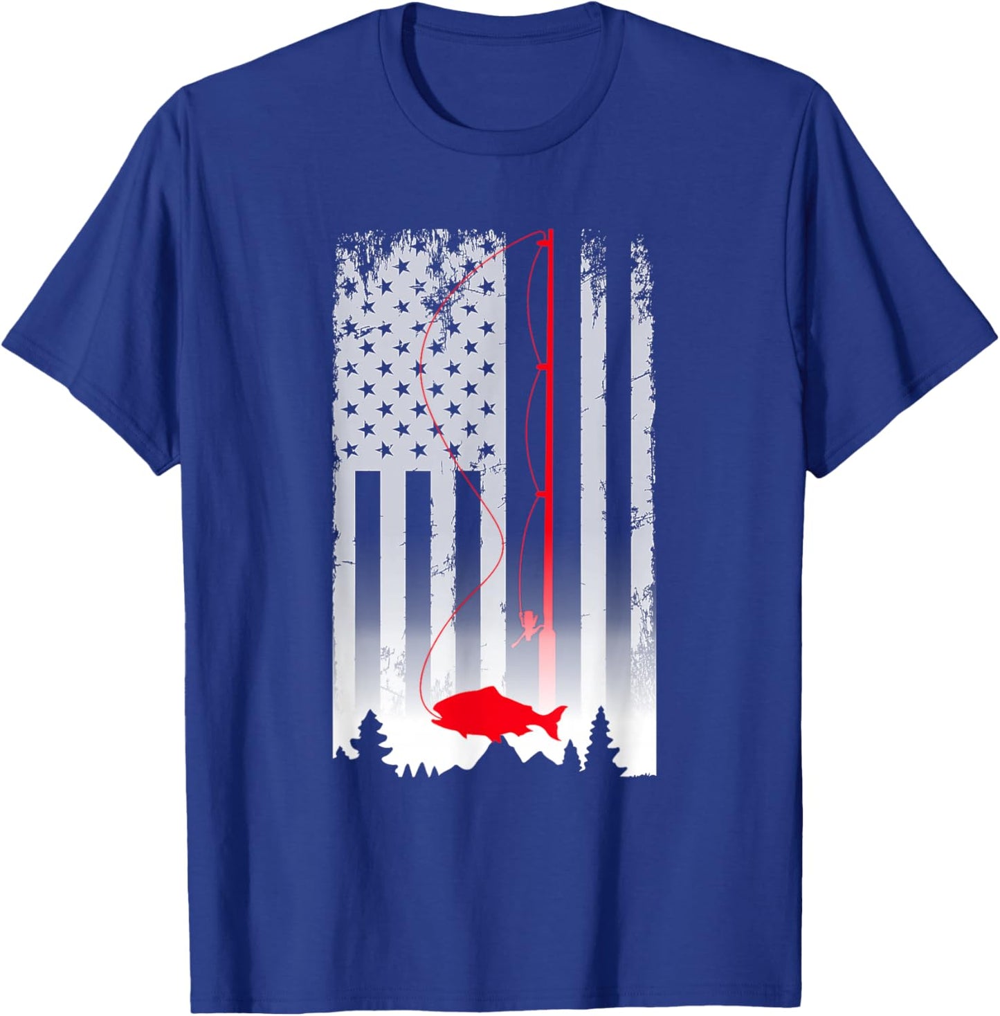 Fishing Pole American Flag Vintage Patriotic Fisherman T-Shirt - T-Shirt | Royal