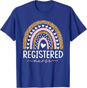 Women Registered Nurse RN Nursing Rainbow Leopard Nurse Day T-Shirt - T-Shirt | Royal