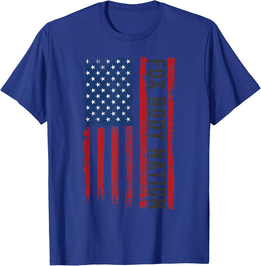 Vintage Foxbody American Flag Stang Muscle Car Gift T-Shirt - T-Shirt | Royal