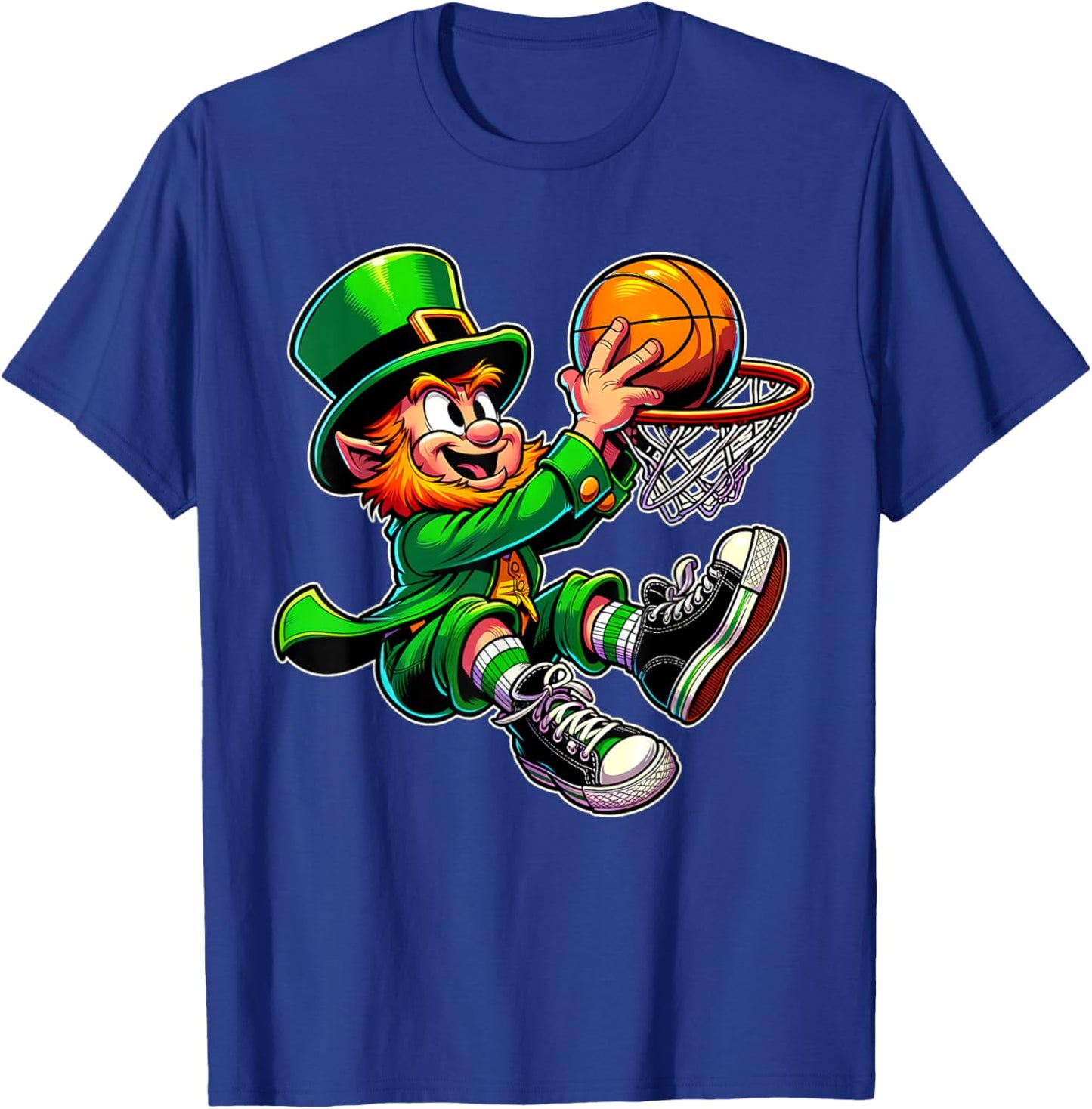 St Patrick's Day Irish Leprechaun Basketball Player Dunk T-Shirt - T-Shirt | Royal
