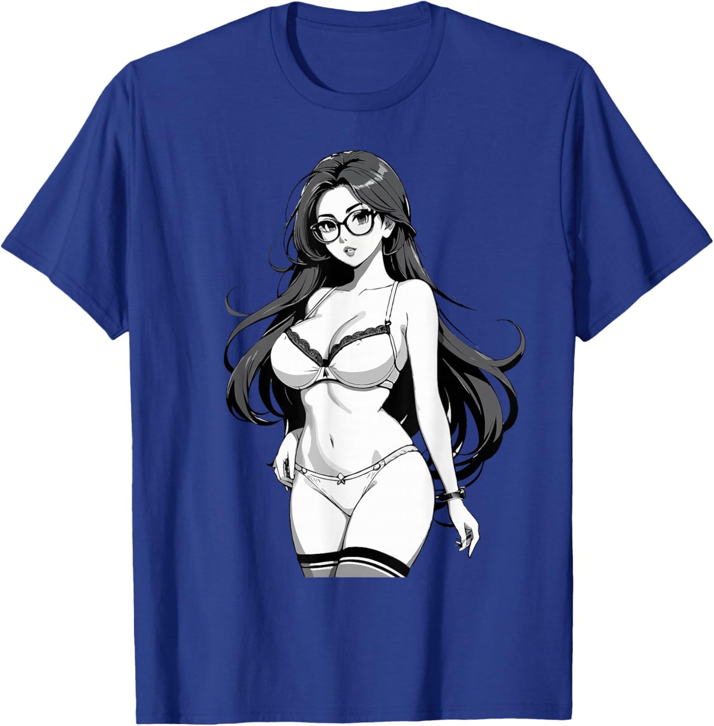 Sexy Waifu Otaku Anime Girl Japanese in Black and White Art T-Shirt - T-Shirt | Royal
