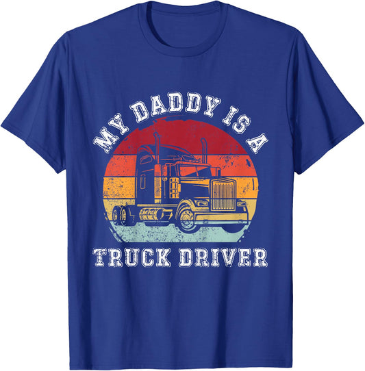 Kids My Daddys Is A Truck Driver Retro Trucker Son Daughter Cool T-Shirt - T-Shirt | Royal