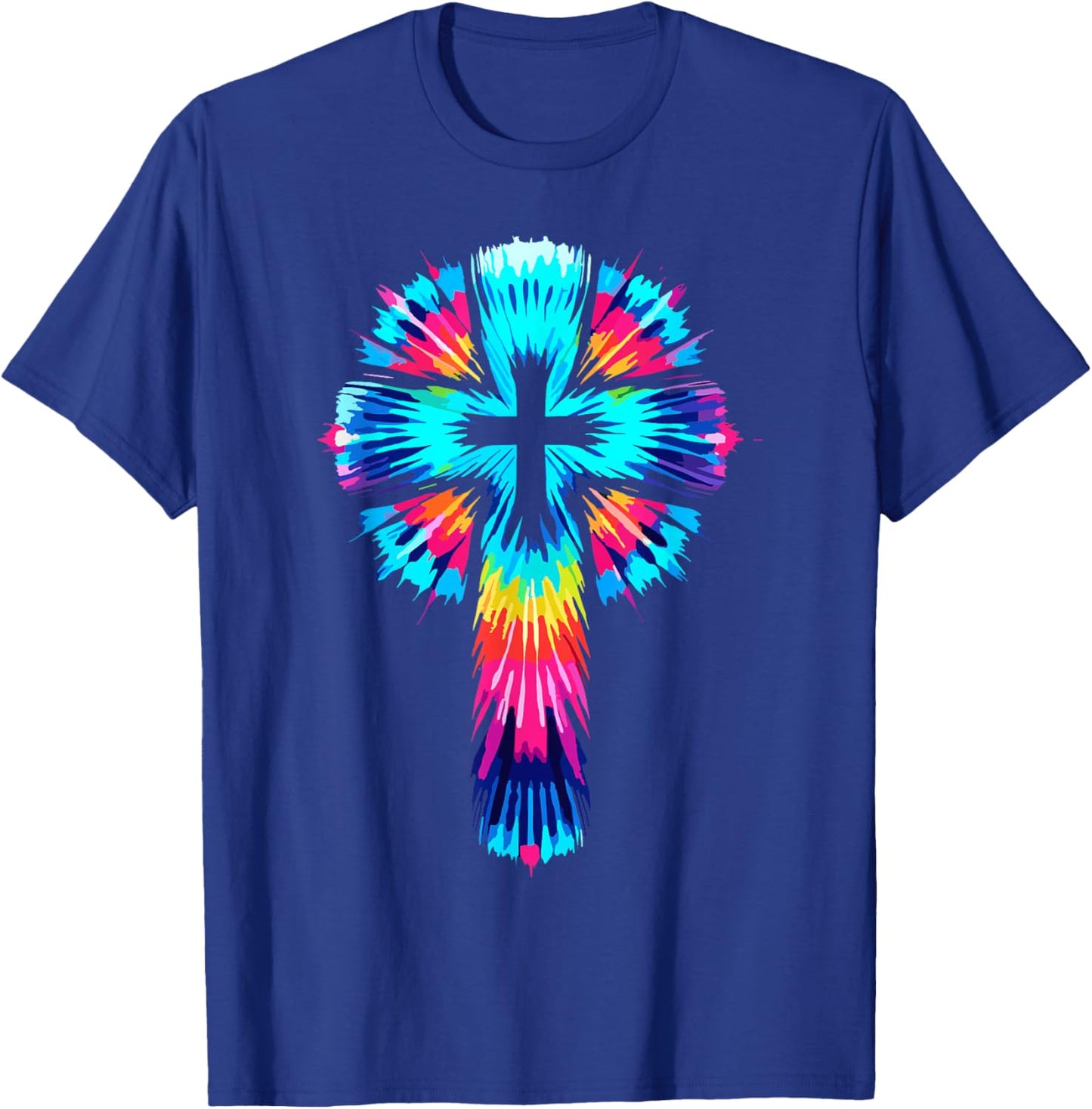 Religious Designs By ShirtZilla Vibrant Tie Dye Cross Christian Apparel Cross , Small, Black T-Shirt - T-Shirt | Royal