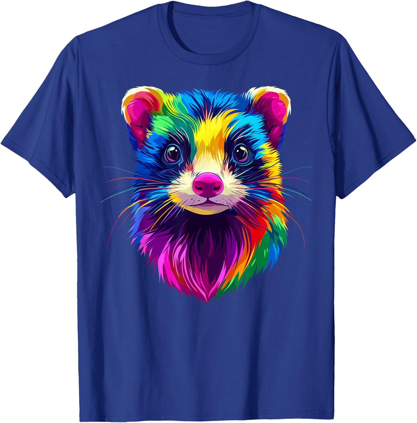 Colorful Ferret Face Cute Animal Lover Men Women Black T-Shirt - T-Shirt | Royal
