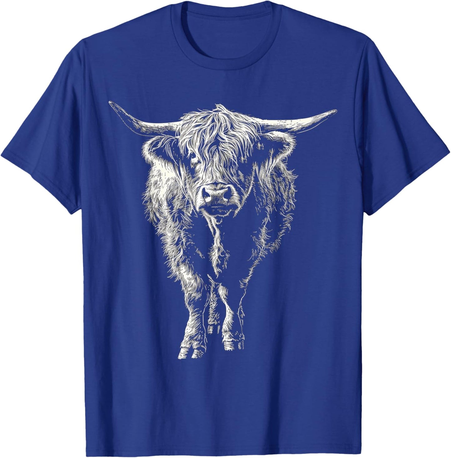 Highland Cow Drawing Art Farm Animal Graphic Highland Cow T-Shirt - T-Shirt | Royal