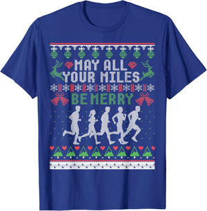 Funny Running Ugly Christmas Sweaters Shirt Runner T-Shirt - T-Shirt | Royal