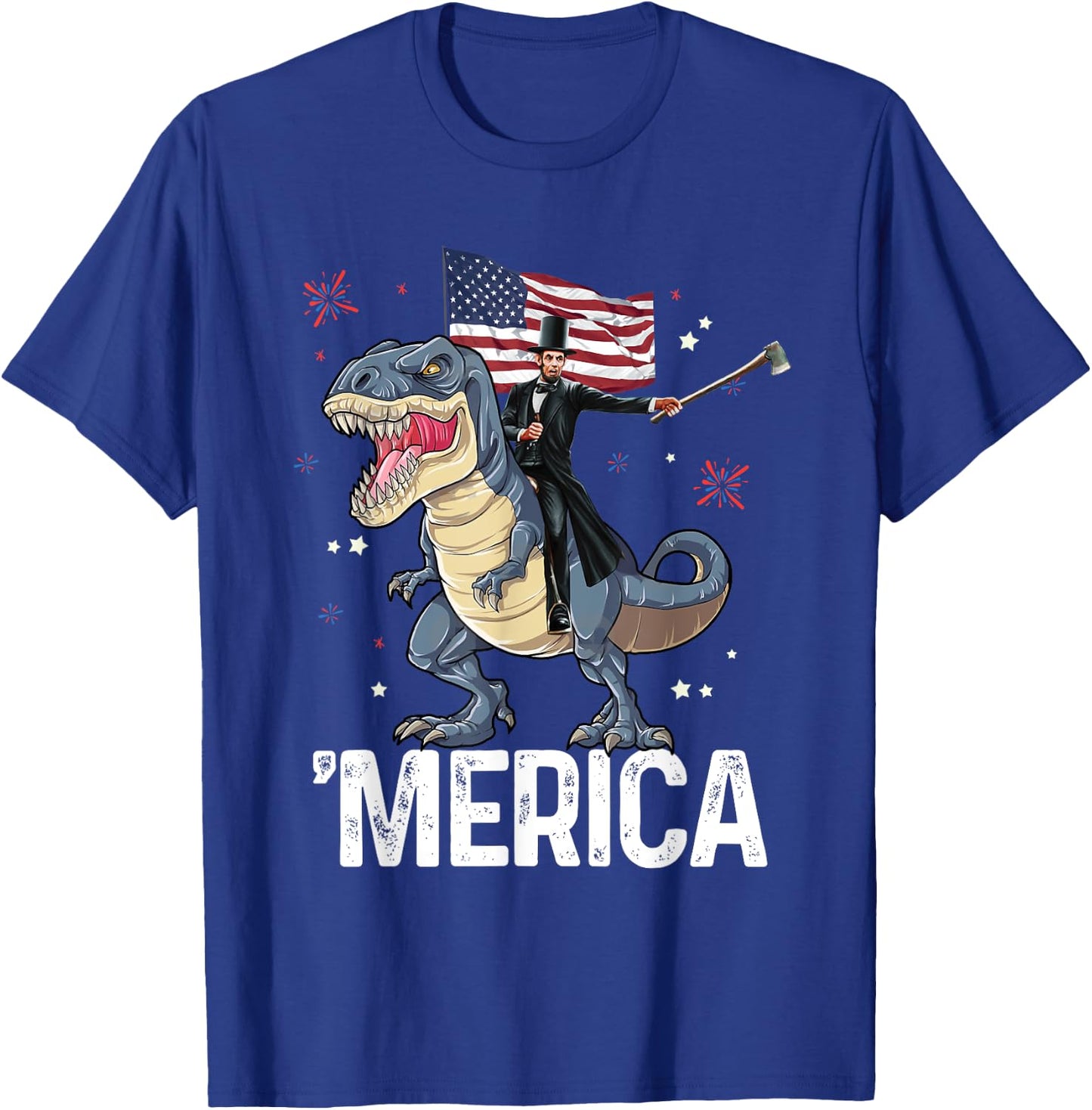 American President Lincoln T-Rex Dinosaur Flag Patriotic T-Shirt - T-Shirt | Royal