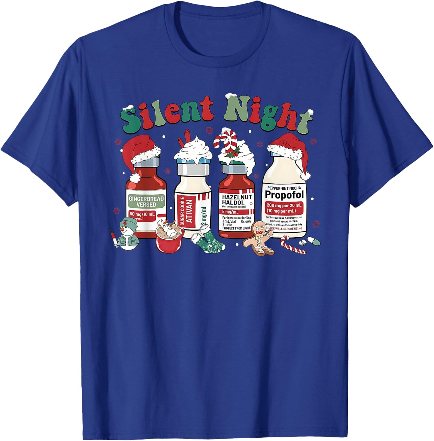 Retro Propofol Silent Night ICU Nurses Funny Merry Christmas T-Shirt - T-Shirt | Royal