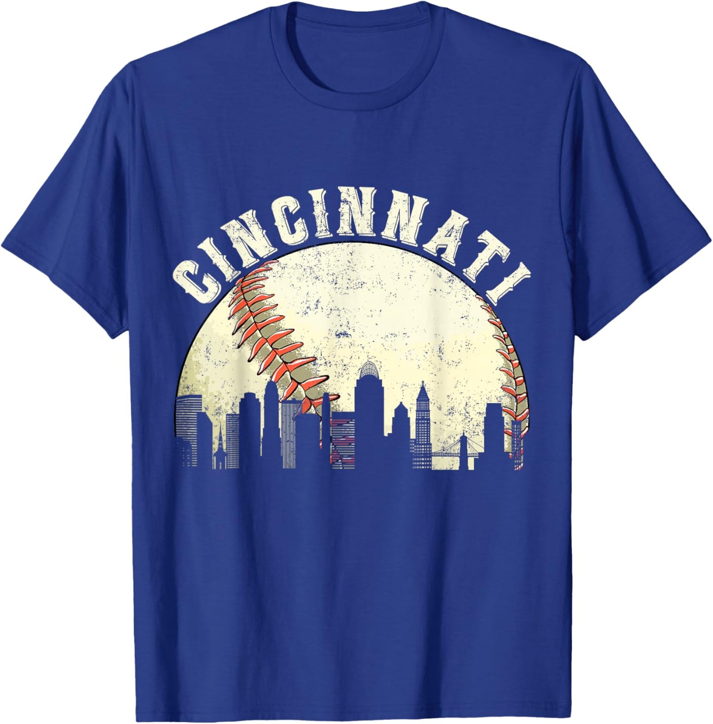 Cincinnati Vintage Baseball Distressed Gameday Retro T-Shirt - T-Shirt | Royal