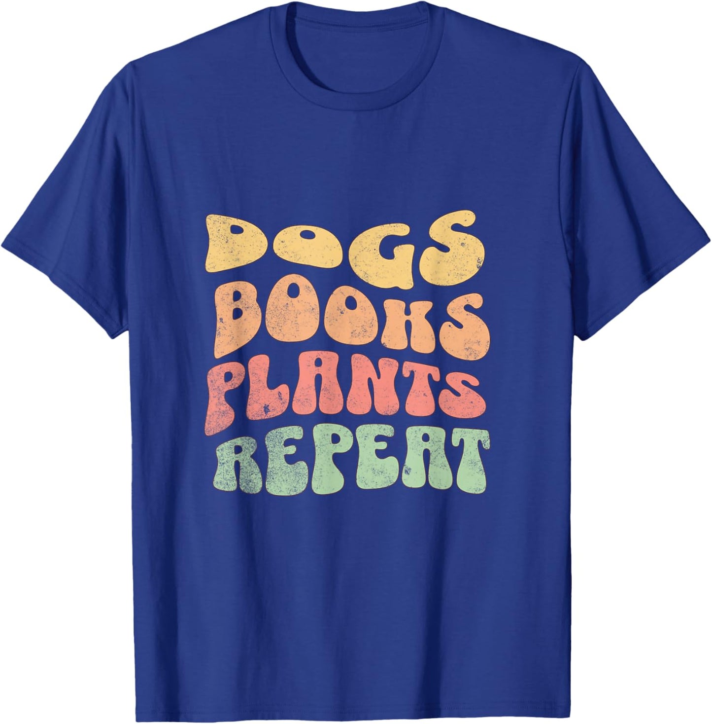 Colorful Dogs Books Plants Repeat T-Shirt - T-Shirt | Royal
